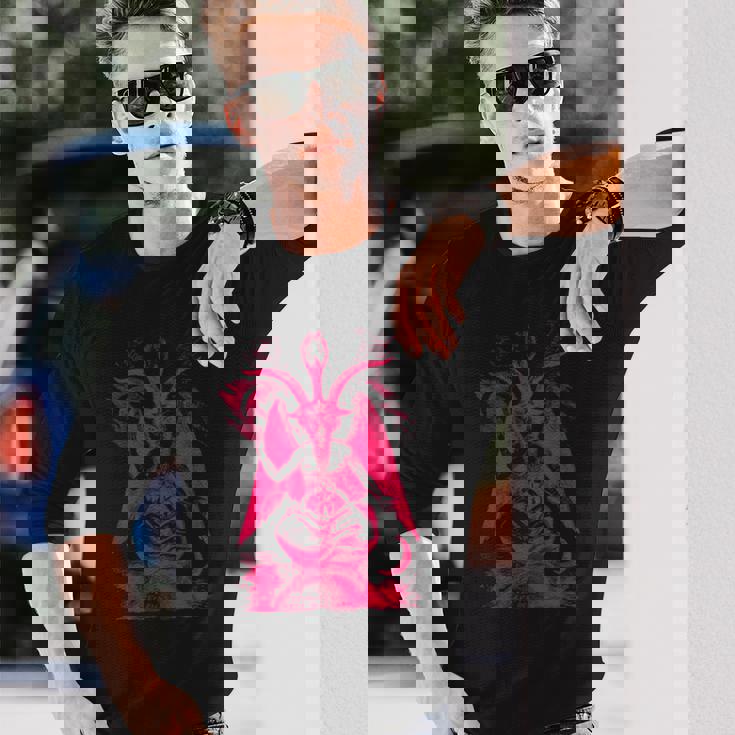 バフォメットオカルトヤギ悪魔崇拝サタンデーモン召喚 長袖Tシャツ 彼への贈り物