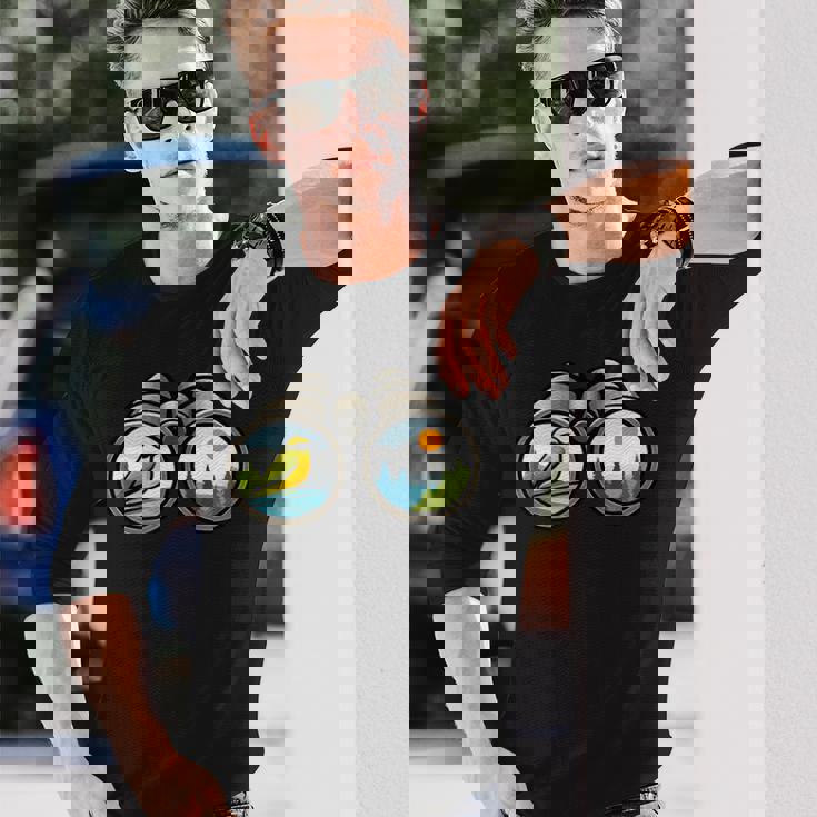 バードウォッチング双眼鏡デザイン 長袖Tシャツ 彼への贈り物