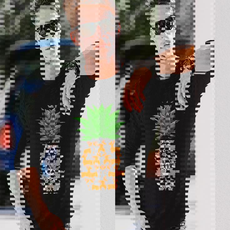 パイナップル コーギー パイナップル シェイプ コーギー愛好家 コーギースオーナーズ 長袖Tシャツ 彼への贈り物