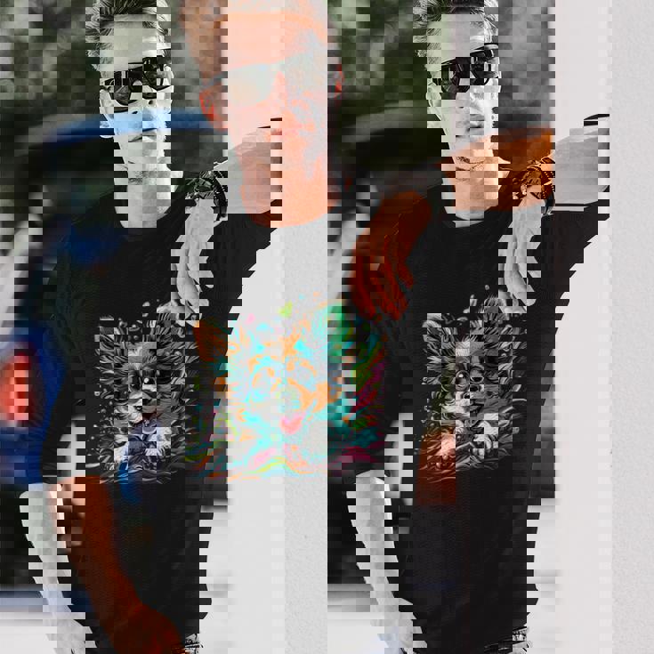 パピヨン犬の飼い主 パピヨン犬のアートワーク 長袖Tシャツ 彼への贈り物