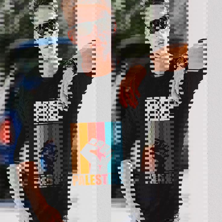 パレスチナ人のためのフリーパレスチナのレトロなビンテージデザイン 長袖tシャツ 長袖Tシャツ 彼への贈り物