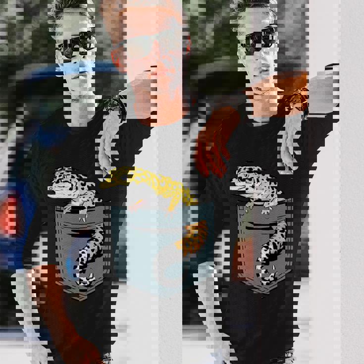 ヒョウ ヤモリ トカゲ 爬虫類 ヒョウ ヤモリ愛好家 長袖Tシャツ 彼への贈り物