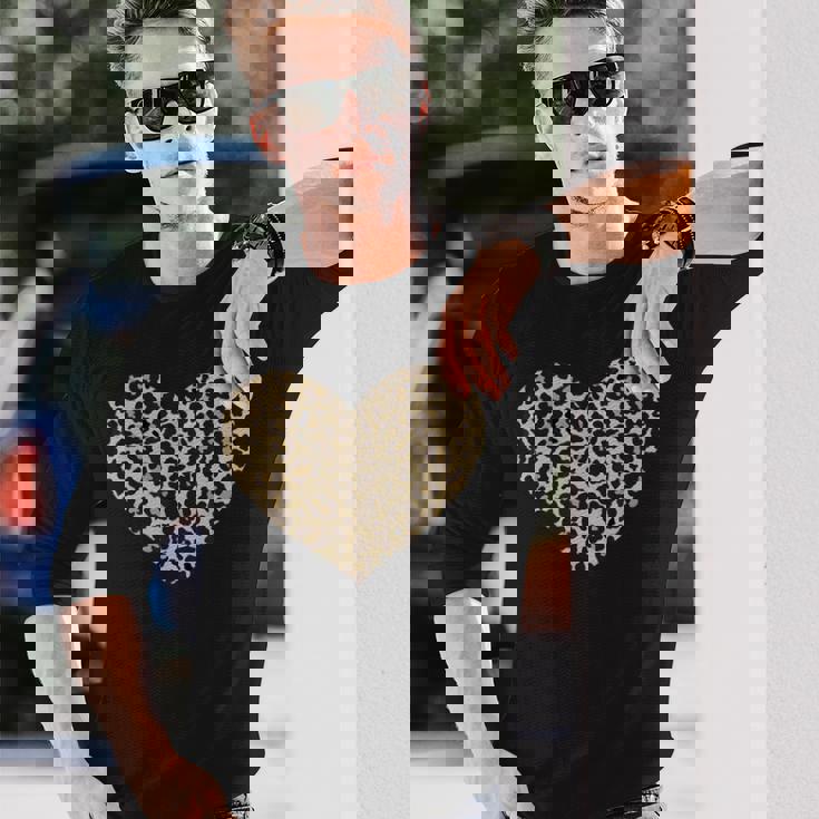 ヒョウ柄ハートソフトベージュ 長袖Tシャツ 彼への贈り物