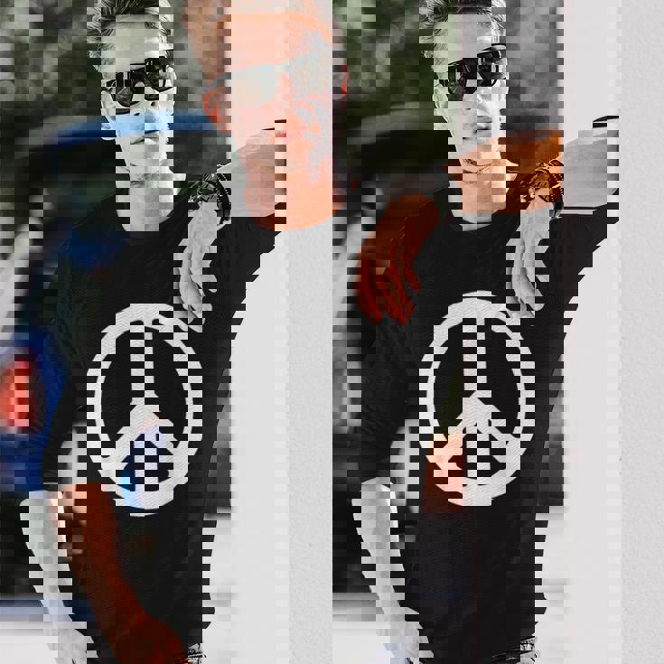 ホワイト ピースサイン 長袖Tシャツ 彼への贈り物