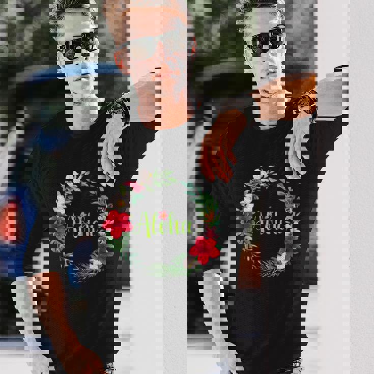 フラダンス フラ レッスン用 アロハ トロピカル ハワイ ハイビスカス かわいい 人気 プルメリア ハワイアン 黒 夏 長袖Tシャツ 彼への贈り物