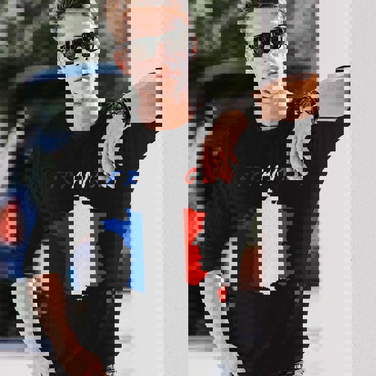 フランスの地図の中のフランス国旗tシャツ 長袖Tシャツ 彼への贈り物