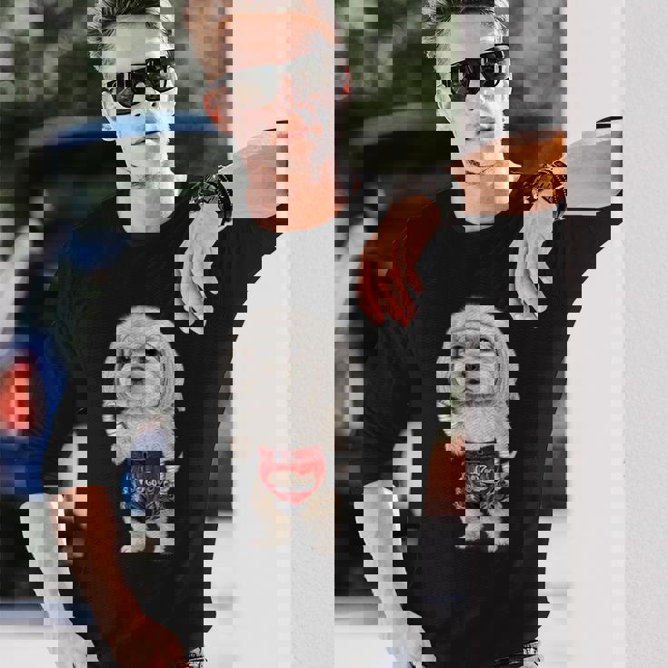 ムエタイキックボクシングチャンピオンとしてのマルチーズドッグ 長袖Tシャツ 彼への贈り物