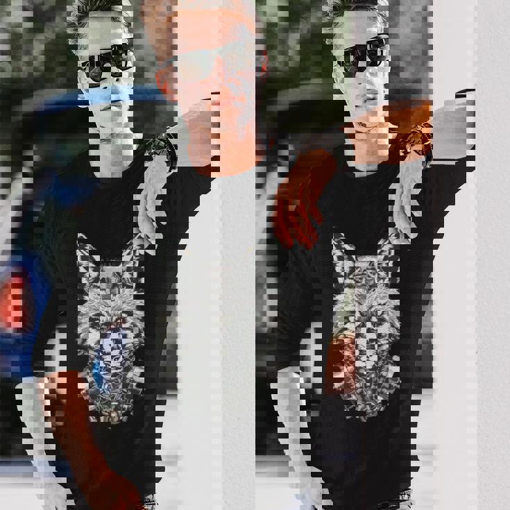 メカニカルきつね 近未来デザイン 長袖tシャツ 長袖Tシャツ 彼への贈り物