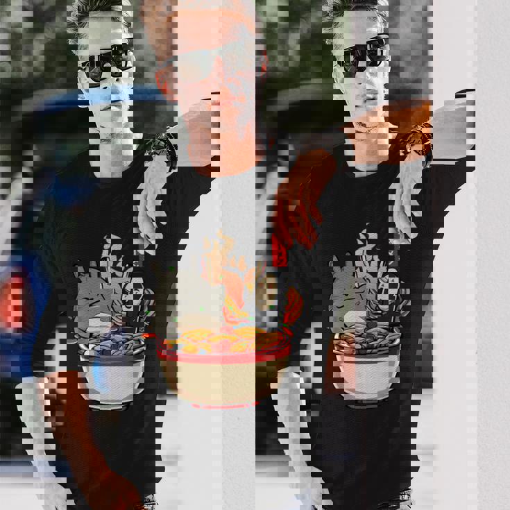 ラーメンプールパーティー かわいい日本アニメヌードルフード 長袖Tシャツ 彼への贈り物