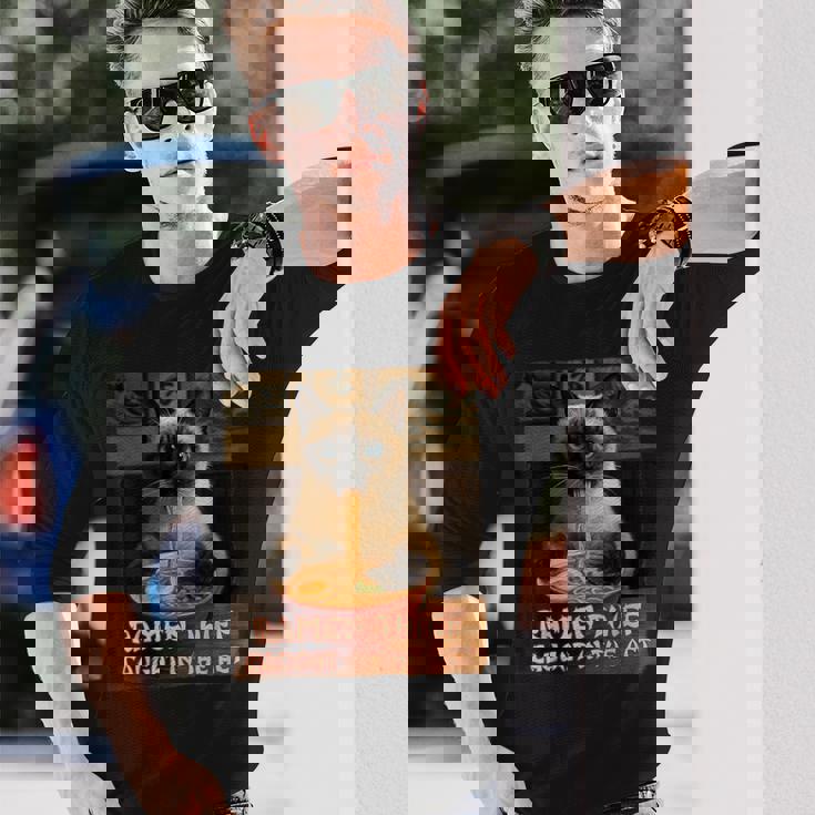 ラーメン猫 シャム猫 ラーメンを食べるラーメン泥棒 グランジ 長袖Tシャツ 彼への贈り物