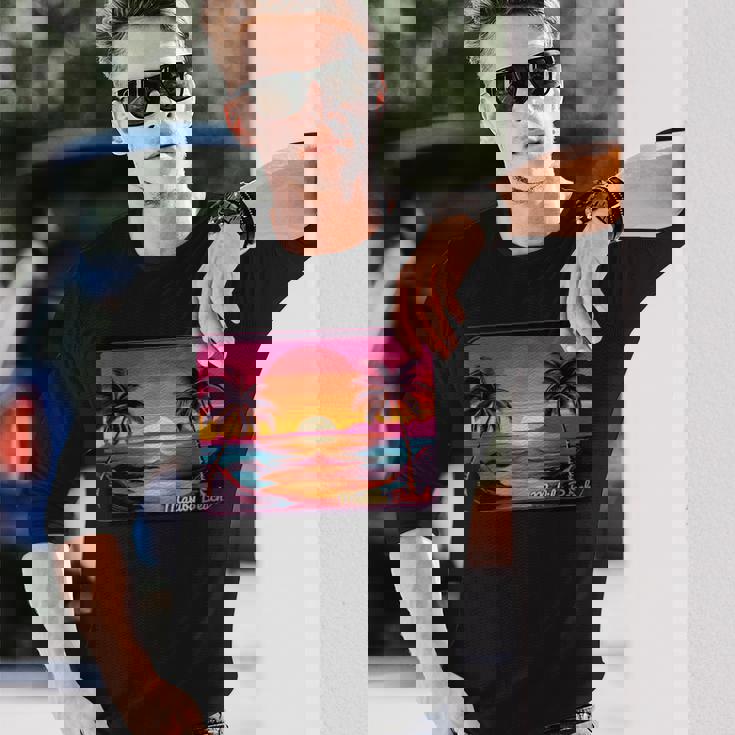 レトロ サンセット マリブビーチ 長袖Tシャツ 彼への贈り物