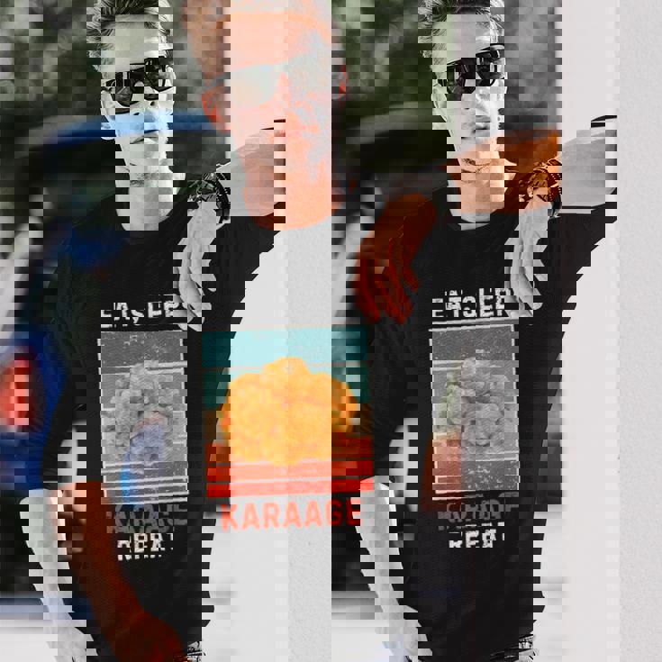 レトロ 食べる 寝る からあげ リピート ヴィンテージ からあげ フード好き 長袖Tシャツ 彼への贈り物