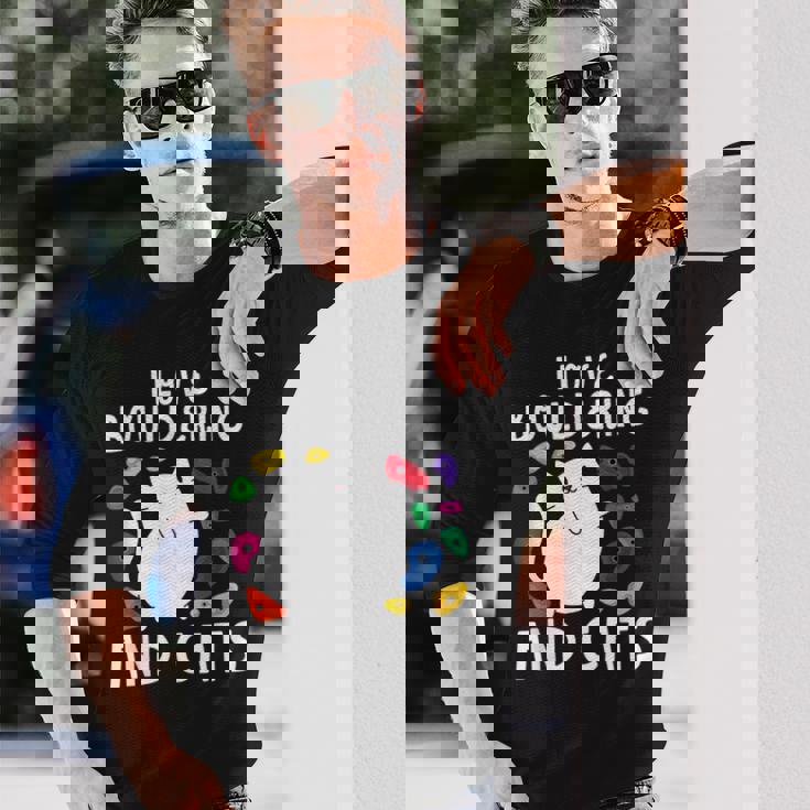 ロッククライミングホールズ クライマー キュート I Love ボルダリングと猫 長袖Tシャツ 彼への贈り物