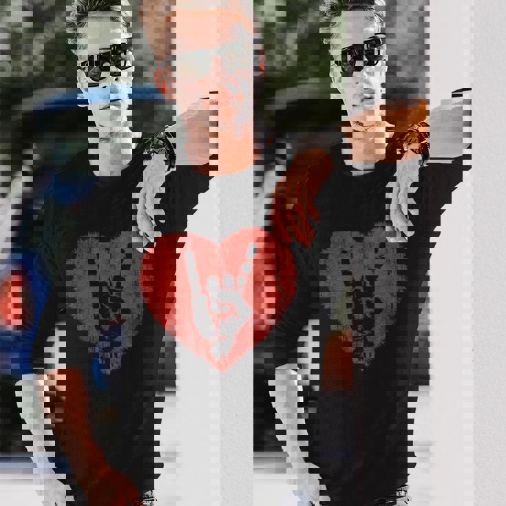 ロックミュージックラバーレッドハートロックンロール 長袖Tシャツ 彼への贈り物