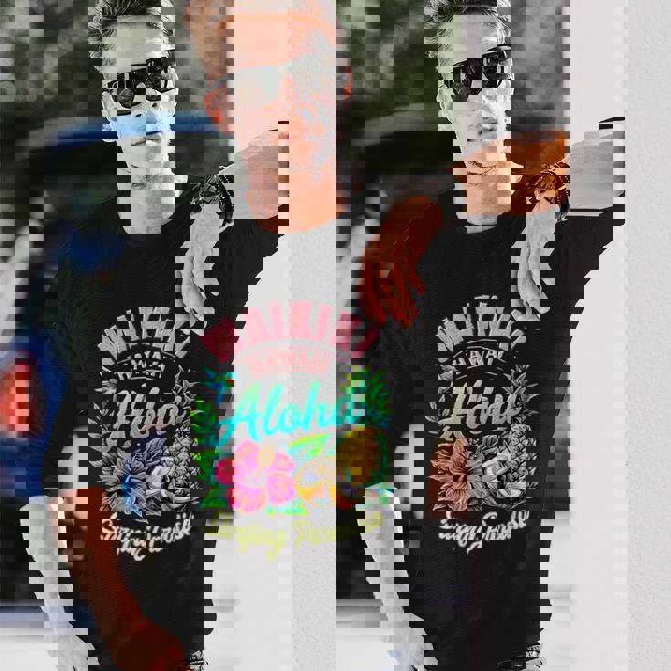 ワイキキ ハワイ アロハ サーフィン パラダイス ハイビスカス パイナップル 長袖Tシャツ 彼への贈り物