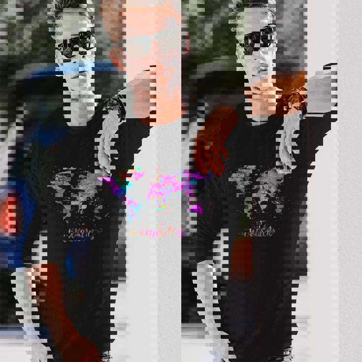 ワンダーラストの世界地図 長袖Tシャツ 彼への贈り物