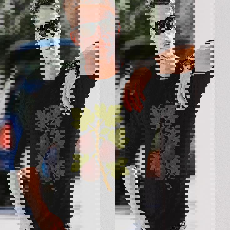 ヴィンテージ ボタニカル イチジク 自然 フルーツ アートプリント 長袖Tシャツ 彼への贈り物