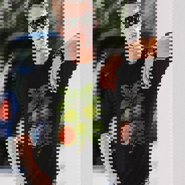 ヴィンテージ ボタニカル グアバ 自然 フルーツ アートプリント 長袖Tシャツ 彼への贈り物