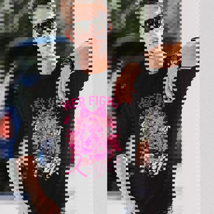 乳がん Her Fight Is Our Fight 乳がんグローブ 長袖Tシャツ 彼への贈り物