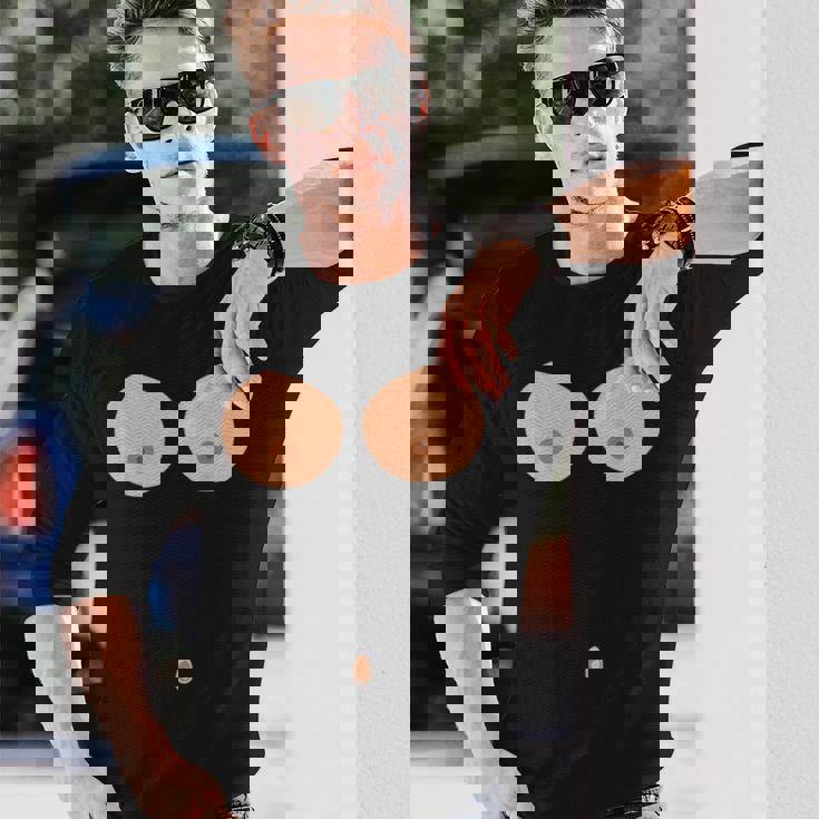 乳首おへそボタン おっぱい 面白いコスチューム 長袖Tシャツ 彼への贈り物