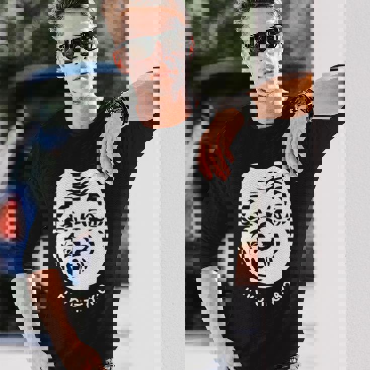 伝統的な日本のマスク、ひょっとこ様式デザイン。 長袖Tシャツ 彼への贈り物