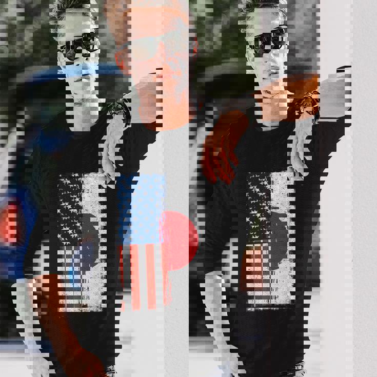 半日半 アメリカ国旗 日米ルーツ 長袖Tシャツ 彼への贈り物