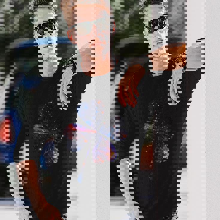 四つ葉のクローバーのシルエット 宇宙 美的 ギャラクシー 長袖Tシャツ 彼への贈り物