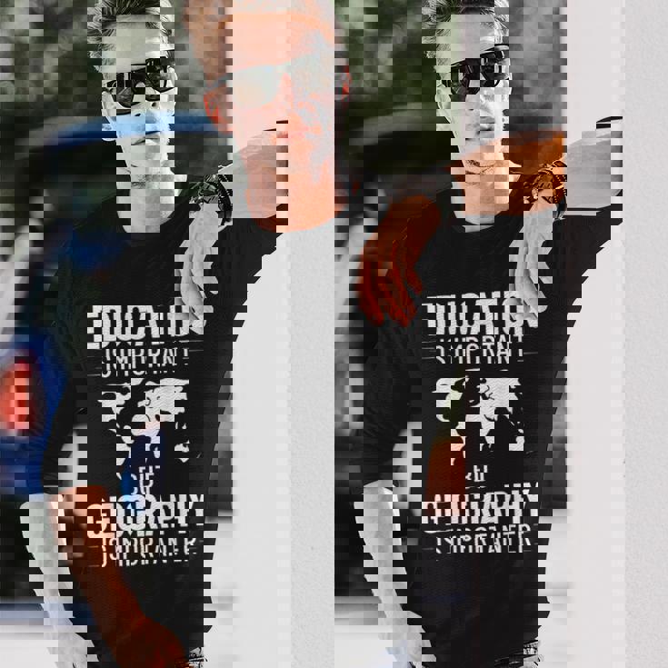 地理教師 地理学者 世界地図 学習史 長袖Tシャツ 彼への贈り物