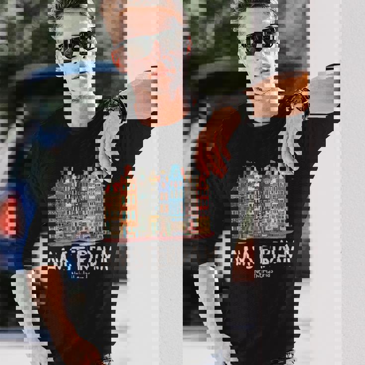 夜のアムステルダム-オランダオランダ-アムステルダム 長袖Tシャツ 彼への贈り物