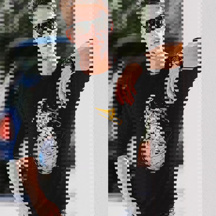 宇宙飛行士 演奏 トロンボーン 楽器 プレーヤー トロンボニス 長袖Tシャツ 彼への贈り物