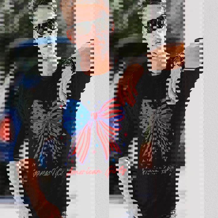 愛国的な弓 アメリカンガーリーシャツ 星条旗アート 長袖Tシャツ 彼への贈り物