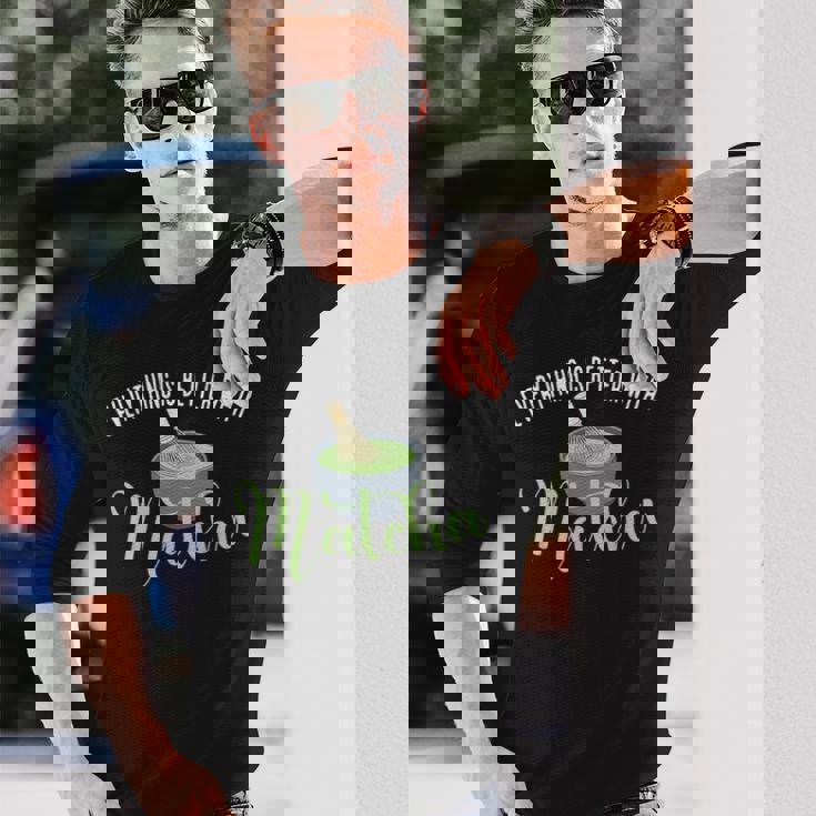 抹茶は全てを良くする、抹茶 長袖Tシャツ 彼への贈り物