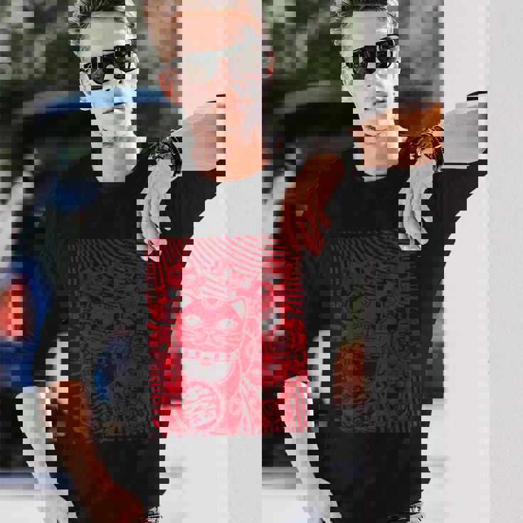 招き猫カワイイラッキーキャット日本のレトロなヴィンテージスタイル 長袖Tシャツ 彼への贈り物