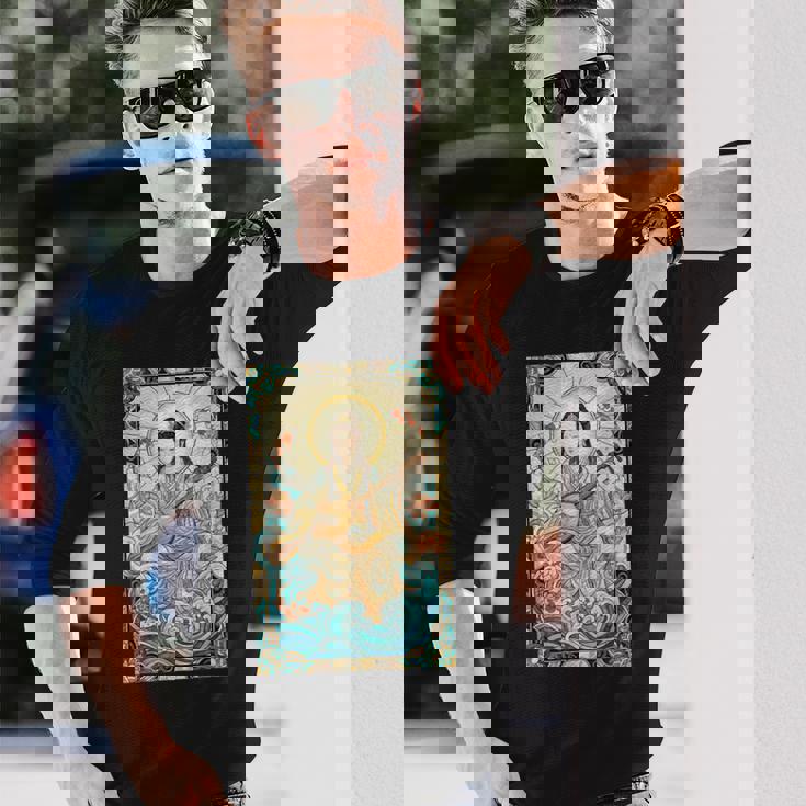 日本神話 音楽 女神弁財天 ステンドグラス 長袖Tシャツ 彼への贈り物