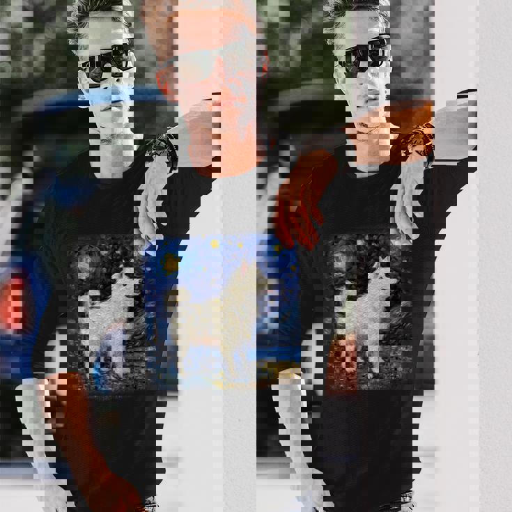 星月夜の犬 ヴァン・ゴッホ サモエド 長袖Tシャツ 彼への贈り物