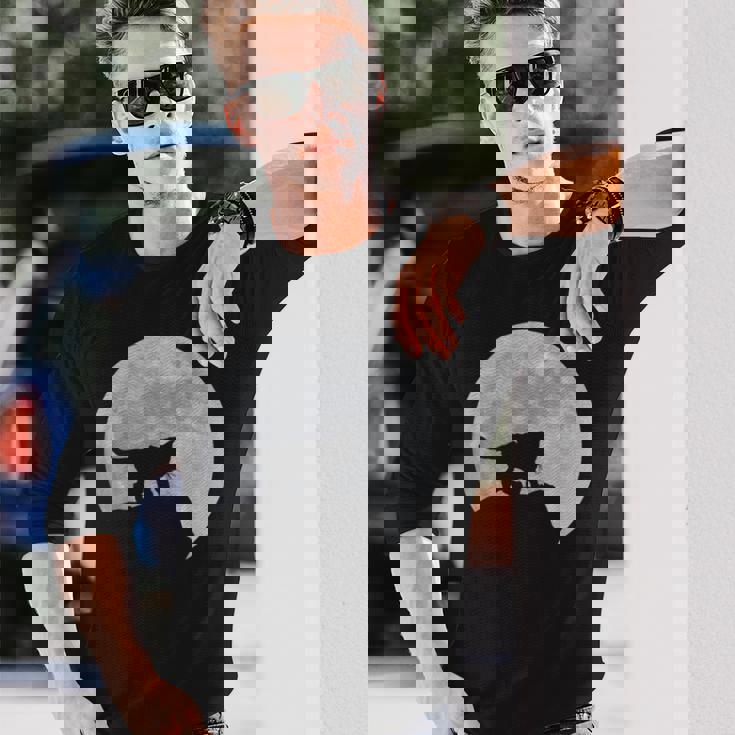 月と猫のシルエット ソマリ猫 長袖Tシャツ 彼への贈り物