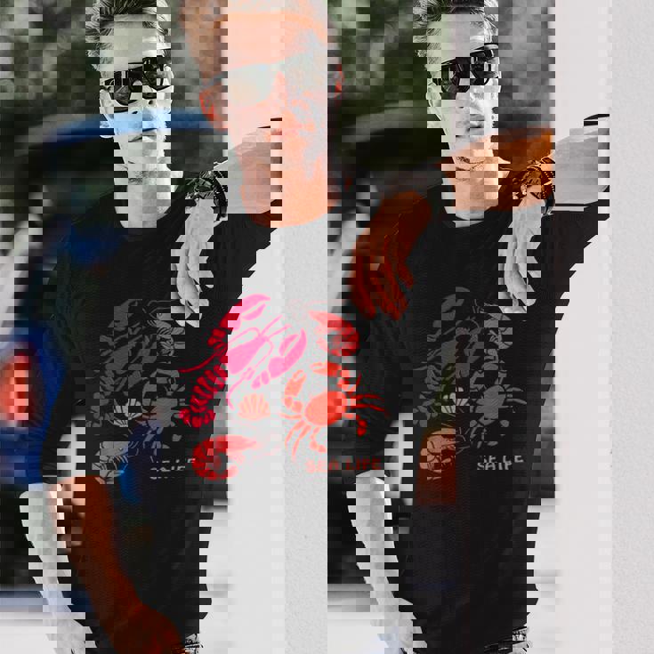 海洋生物、ロブスター、カニ、エビ、カミ、海洋、シーフード 長袖Tシャツ 彼への贈り物