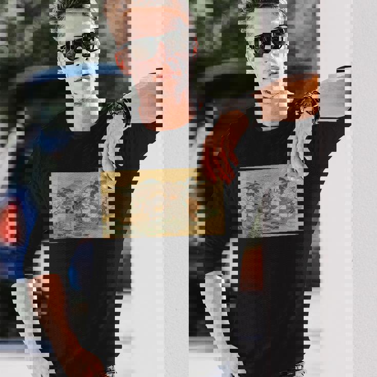 狸 狐 屏風絵 日本画 たぬき きつね 長袖Tシャツ 彼への贈り物