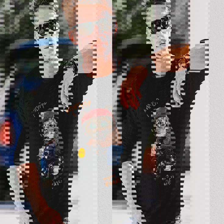 猫 バイク オートバイ おもしろ ねこ ライダース バイカー 面白い ネコ 長袖tシャツ 長袖Tシャツ 彼への贈り物