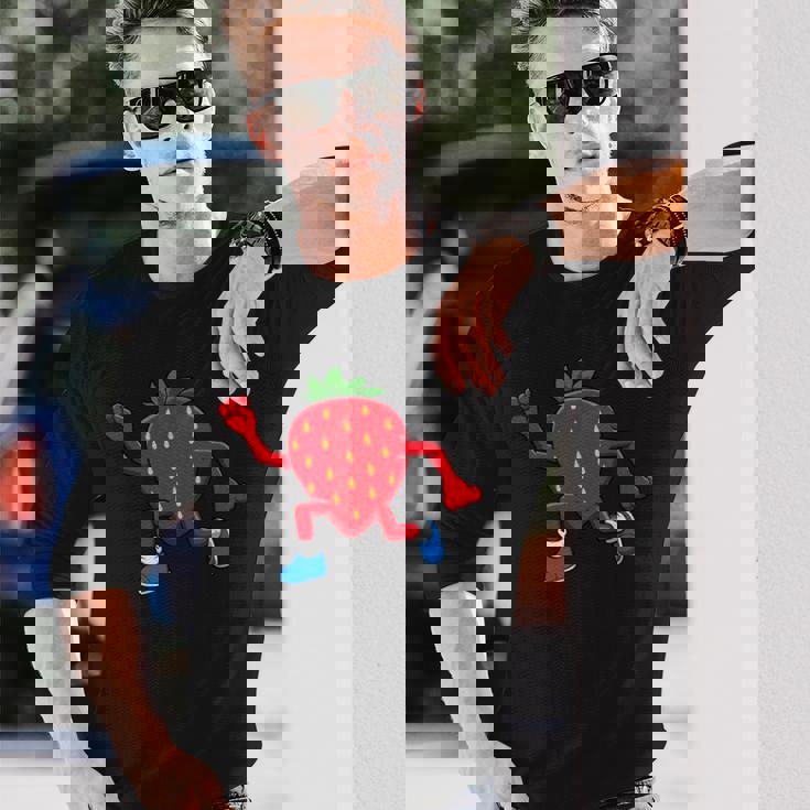 皮肉なイチゴランニングマラソン趣味のランナー 長袖Tシャツ 彼への贈り物