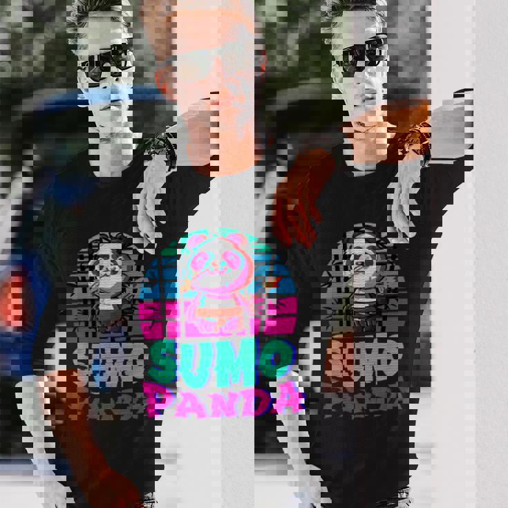 相撲パンダ力士ベーパーウェーブ和風美学 長袖Tシャツ 彼への贈り物