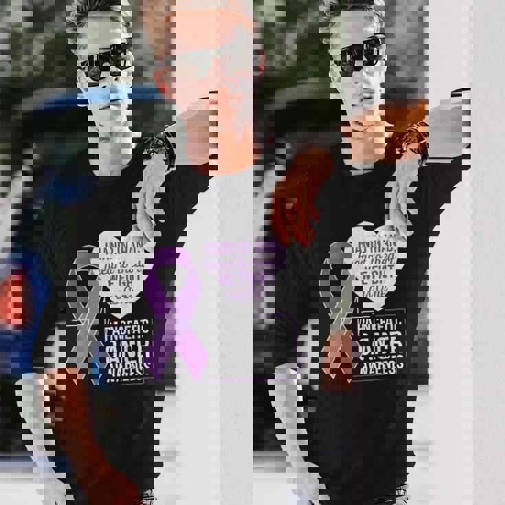 膵臓がん啓発 ハートトゥハート パープルリボン 長袖Tシャツ 彼への贈り物