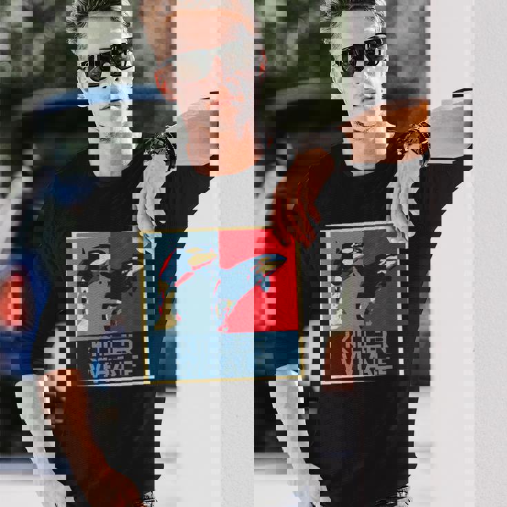 面白tシャツ 海 シャチ おもしろ かわいい グッズ 服 ネタ メンズ オリジナル 夏 生き物 レトロ 長袖Tシャツ 彼への贈り物