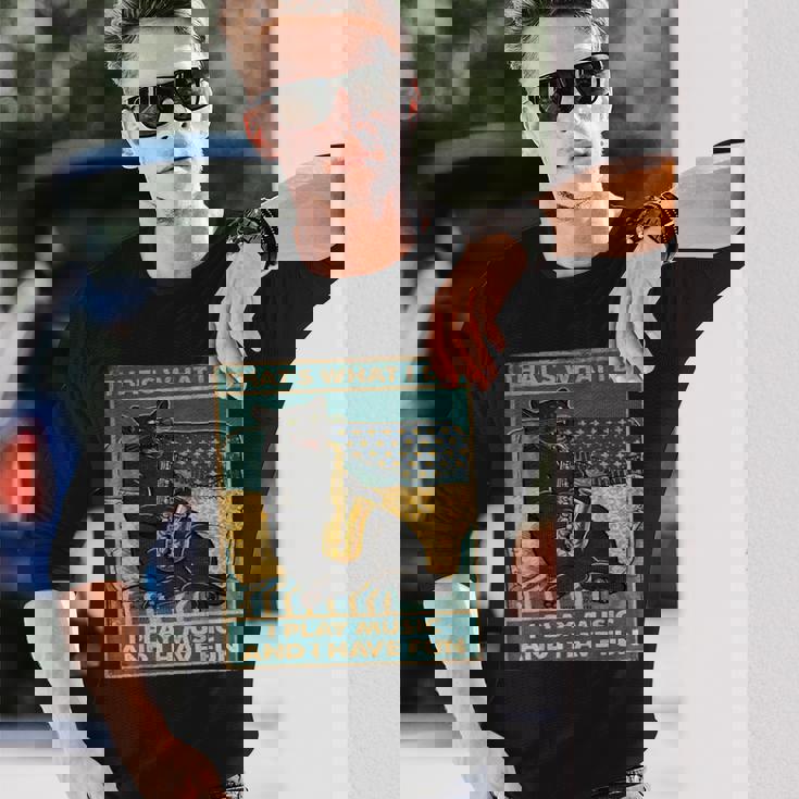 面白い レトロ 猫 演奏 サックス ヴィンテージ 音楽 長袖Tシャツ 彼への贈り物