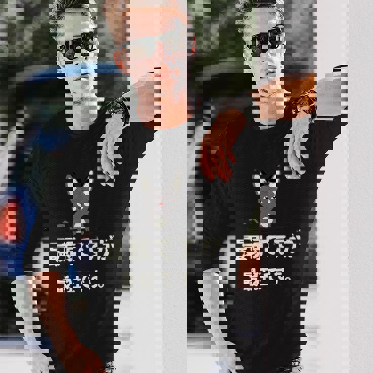 面白い 猫 文字入り 「最弱ですが最狂です。」おもしろギャグ-ジョーク 漢字 最弱ですが最狂です。 長袖Tシャツ 彼への贈り物