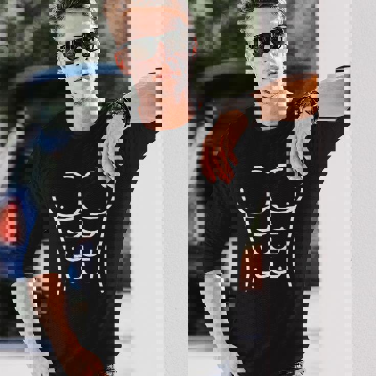 面白いシックスパック腹筋のアウトラインフィットネスデザイン 長袖Tシャツ 彼への贈り物