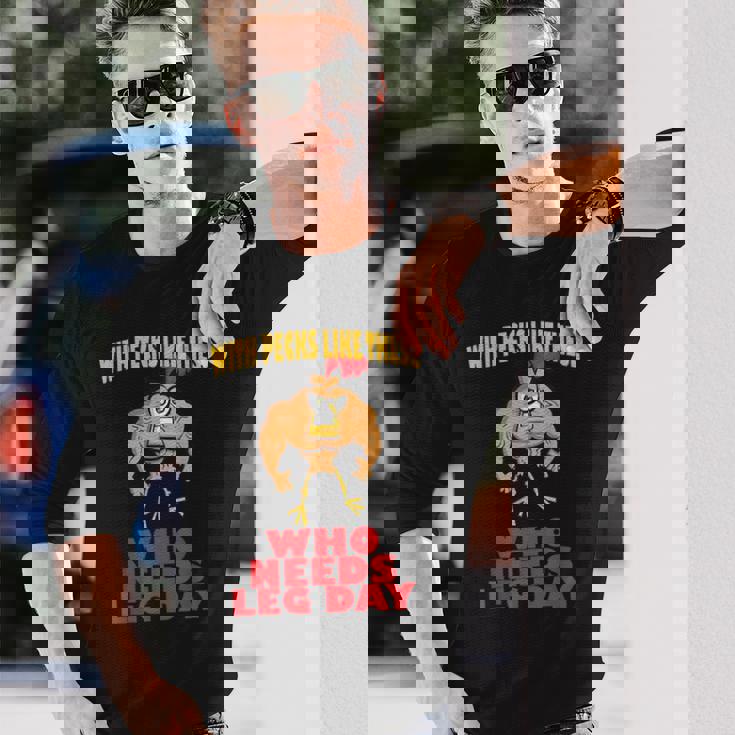 面白いジムフィットネスワークアウトtシャツ チキンレッグ 長袖Tシャツ 彼への贈り物