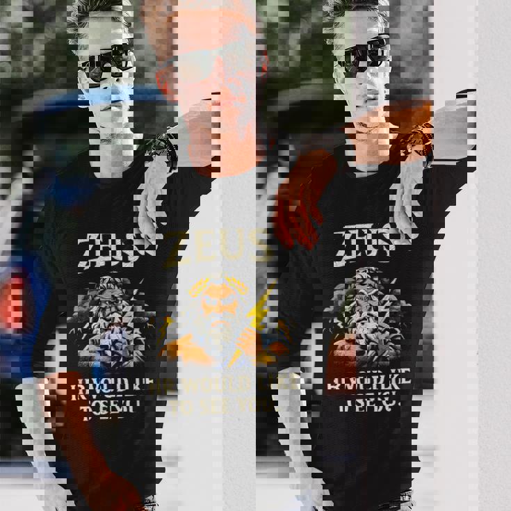 面白いゼウス・ミーム-古代ギリシャの神-ギリシャ神話 長袖Tシャツ 彼への贈り物