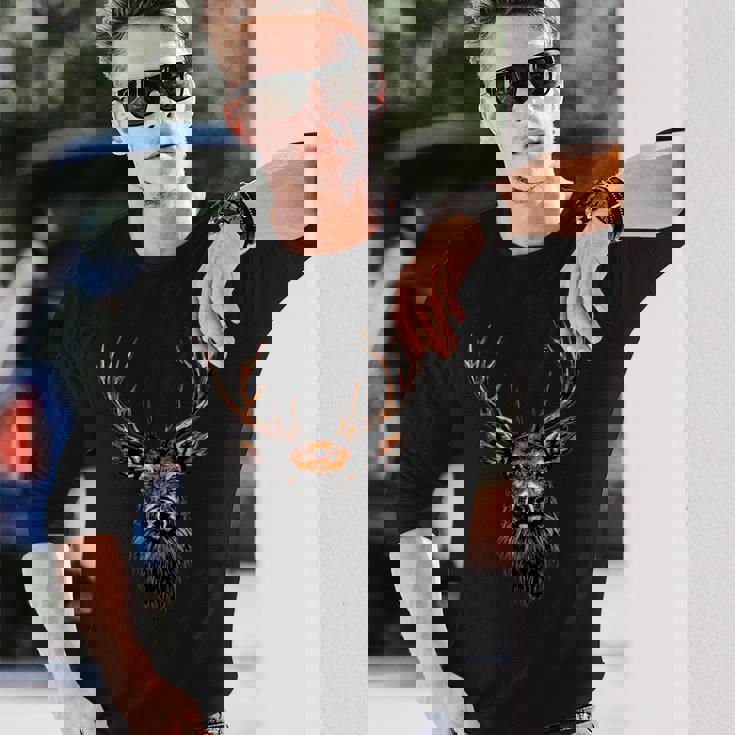 鹿角狩猟鹿トナカイ赤鹿角ハンター 長袖Tシャツ 彼への贈り物