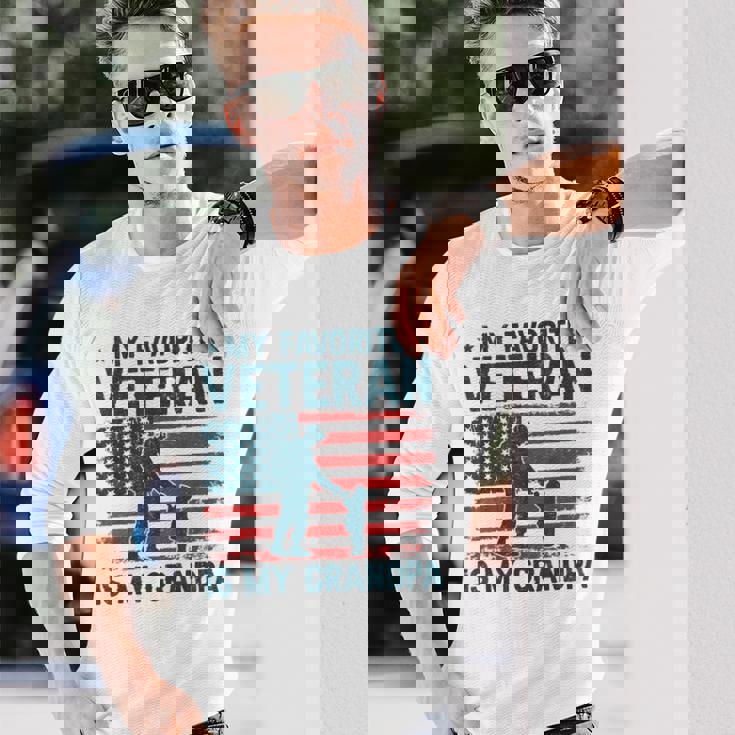 My Favorite Veteran Is My Grandpa Veterans Day Military Papa Long Sleeve T-Shirt Gifts for Him